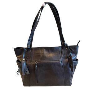 Diba True Genuine Leather Boho Large Tote with Tassels, Side Pockets